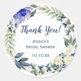 Adesivo Agradecimento Geométrico Floral Azul Dourado