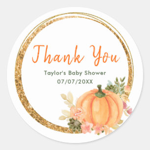 Adesivo Agradecimento para Baby Shower com Abóboras Laranj