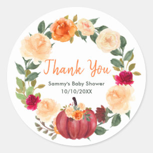 Adesivo Agradecimento para Baby Shower Floral Outono Abóbo