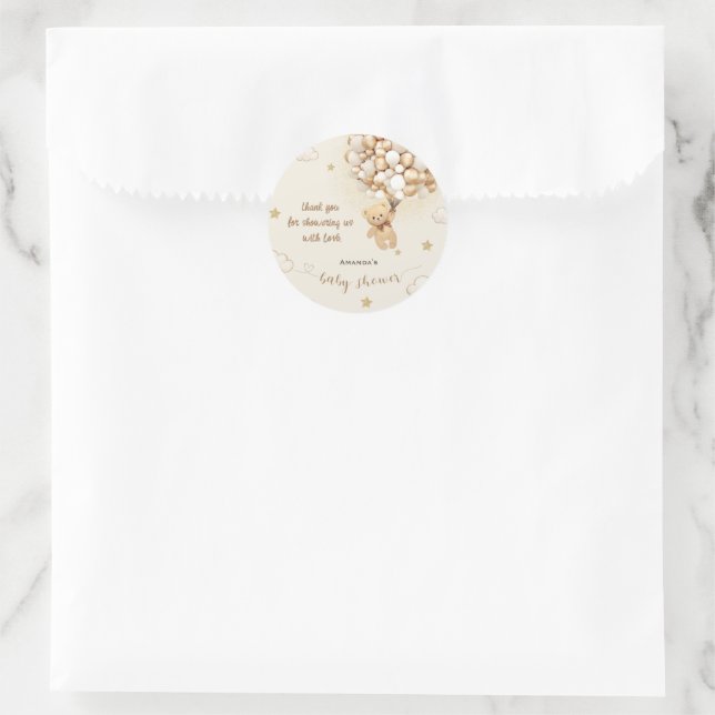 Adesivo Agradecimento para Chá de Bebê Boho Ursinho (Bolsa)