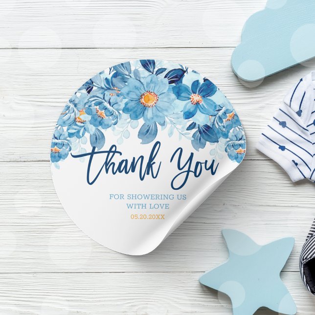 Adesivo Agradecimento para Chá de Bebê de Flores em Aquare (Watercolor Flowers Baby Shower Thank You Favor Classic Round Sticker)