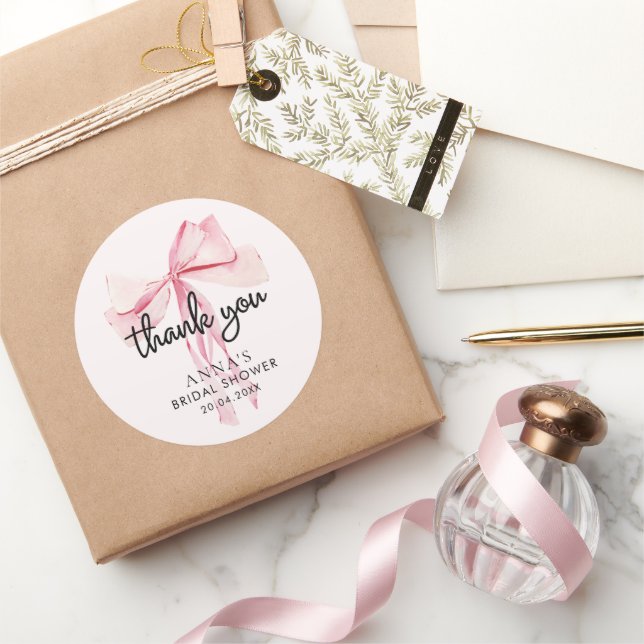 Adesivo Agradecimento para Chá de Noiva com Laço Rosa (Presentear)