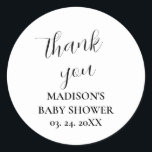 Adesivo Agradecimento Personalizado de Chuvinha de Bebê Br<br><div class="desc">Adesivo Redondo Clássico de Agradecimento Personalizado de Chuvinha de Bebê Branco</div>