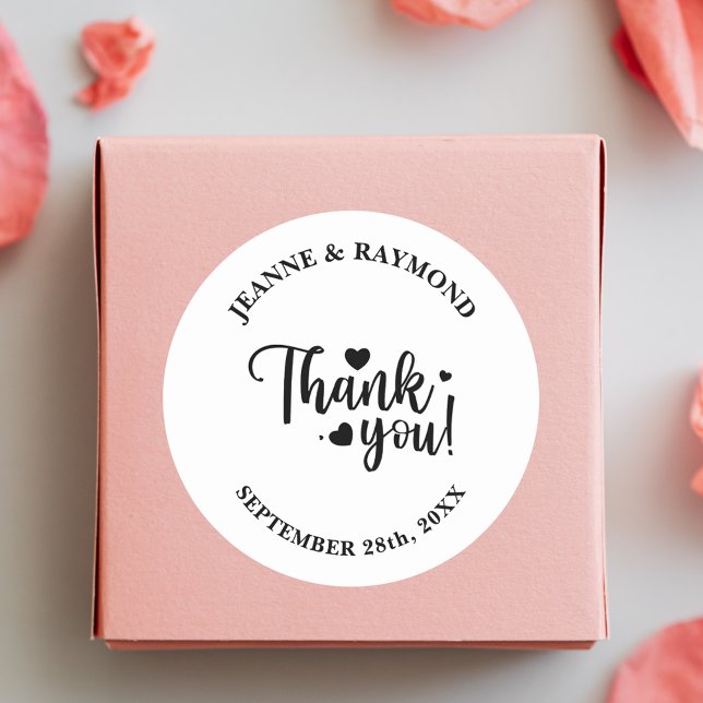 Adesivo Agradecimento Personalizado Moderno Casamento Escr (Modern white script sticker adds personalized elegance to heartfelt wedding thank you gifts.)