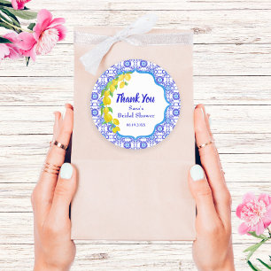 Adesivo Agradecimento Redondo Noiva Limões Aquarela Amalfi