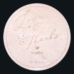 Adesivo Agradecimento Romântico de Praia Costeira em Aquar<br><div class="desc">PixDezines champanhe rosa ou aquarela costeira cor-de-rosa / praia / litoral,  um coração cor-de-rosa e fonte de caligrafia elegante em dourado rosa falso Amor & Agradecimento para tags de presente de casamento ou qualquer ocasião especial.  Copyright © 2017-2019 PixDezines ™. Todos os direitos reservados.</div>