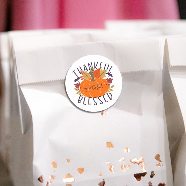 Adesivo Agradeço ao Feliz Abençoado Pumpkin de Ação de Gra (Criador carregado)