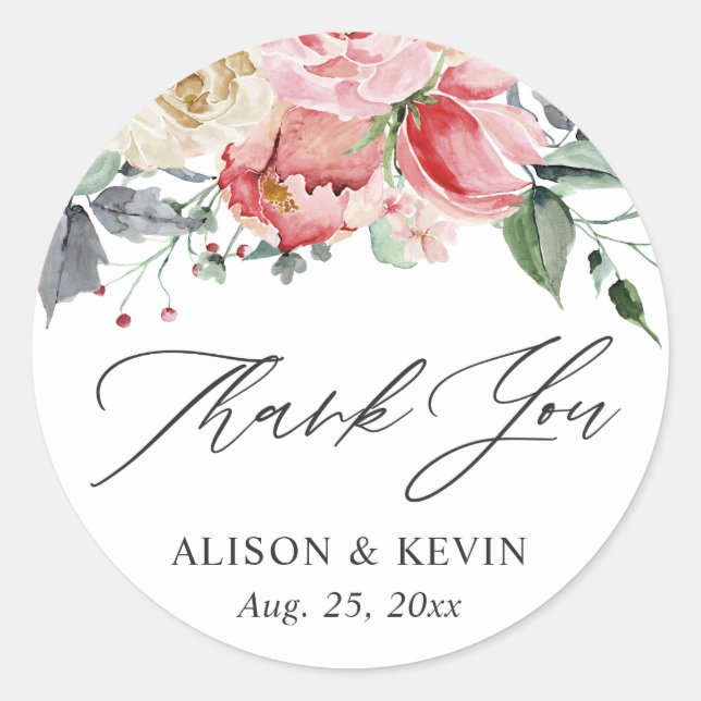 Adesivo Agradeço Floral Rosa Creme Aquarela (Frente)