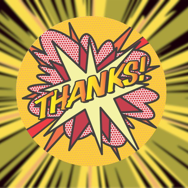 Adesivo AGRDECIMENTO Diversão Quadrinho Moderno Obrigado (THANKS Fun Modern Comic Book Thank You Classic Round Sticker)