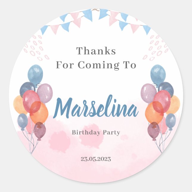 Adesivo Água Balão festa de aniversário obrigado você (Frente)