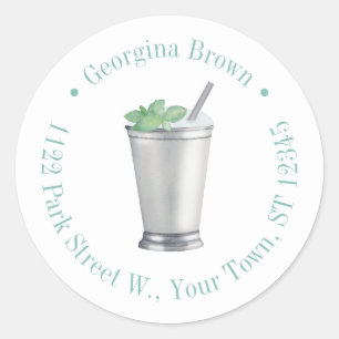 Adesivo Água de Mint Julep Cocktail Aquarela Endereço de D