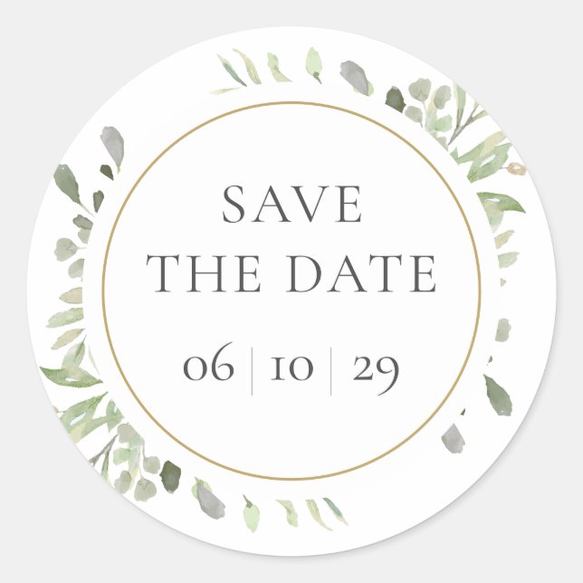 Adesivo Água de Primavera em Aquarela Folhas Salve a Data (Frente)