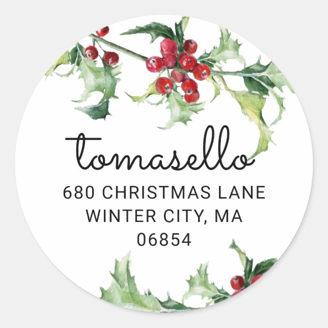 Adesivo Água-forte de Natal Folhas de Azevinho Endereço de (Frente)