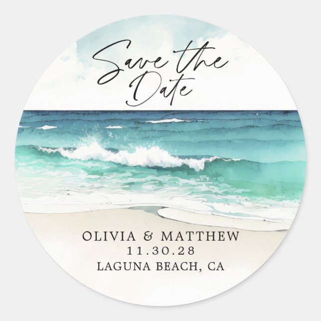 Adesivo Água Marinha Moderna Praia Salve a Data  (Frente)