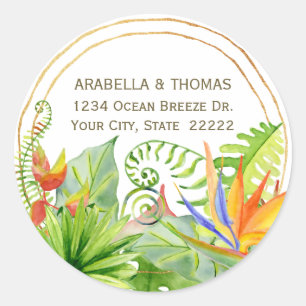 Adesivo Água Tropical Bouquet Floral Aquarela Endereço de 