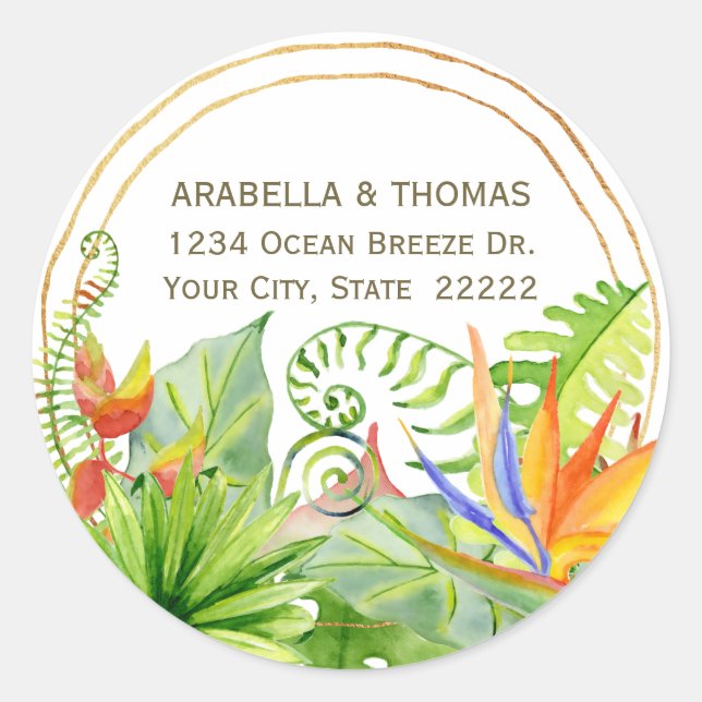 Adesivo Água Tropical com Buquê Floral Aquarela Endereço d (Frente)