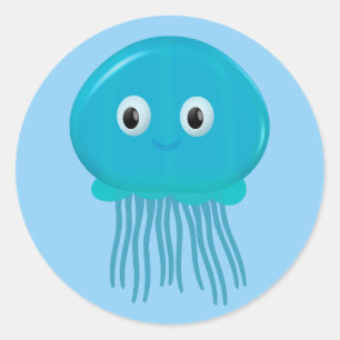 Adesivo Água-viva de desenho animado fofa no oceano azul
