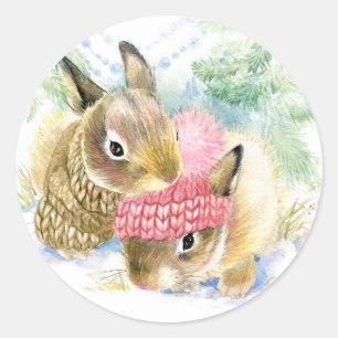 Adesivo Aguarela do Natal - coelhos da floresta do