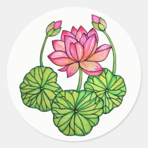 Adesivo Aguarela Lotus cor-de-rosa com botões & folhas