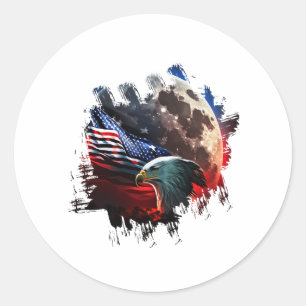 Adesivo Águia americana sob lua com bandeira americana