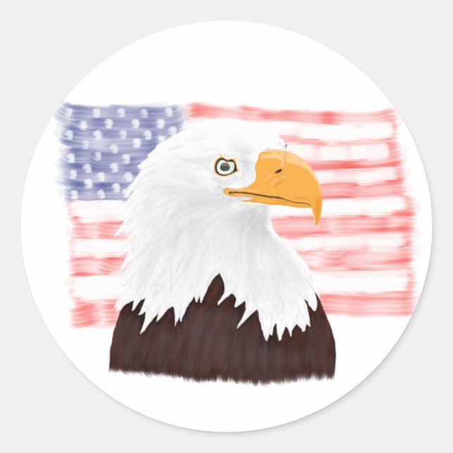 Adesivo Águia Balda Americana e Bandeira - branco transpar (Frente)