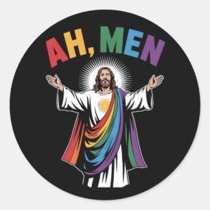 Adesivo Ah Men Engraçado Jesus LGBTQ Orgulho gay Rainbow