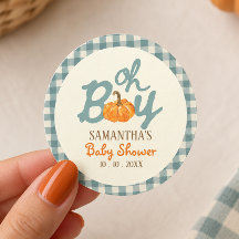 Ah menino abóbora xadrez azul baby shower