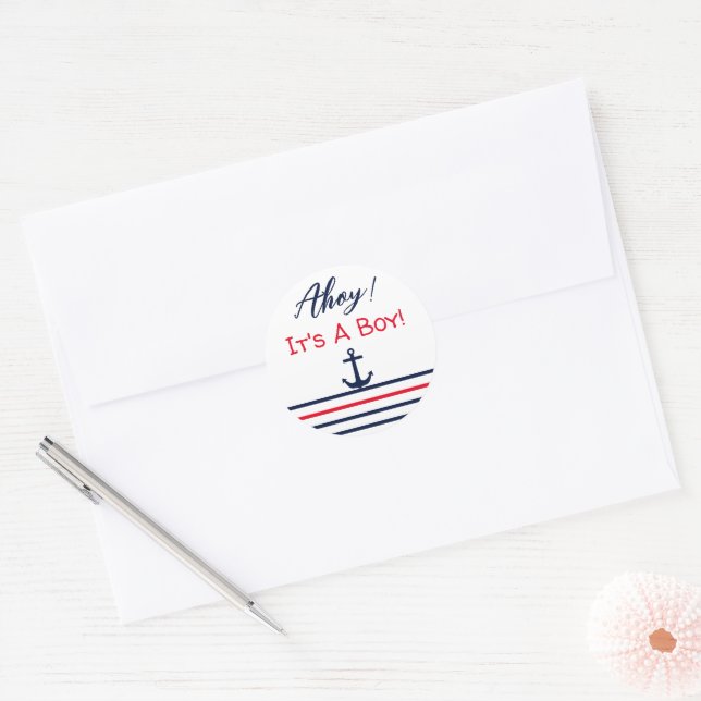 Adesivo Ahoy, é um menino! Chá de fraldas náutico (Envelope)