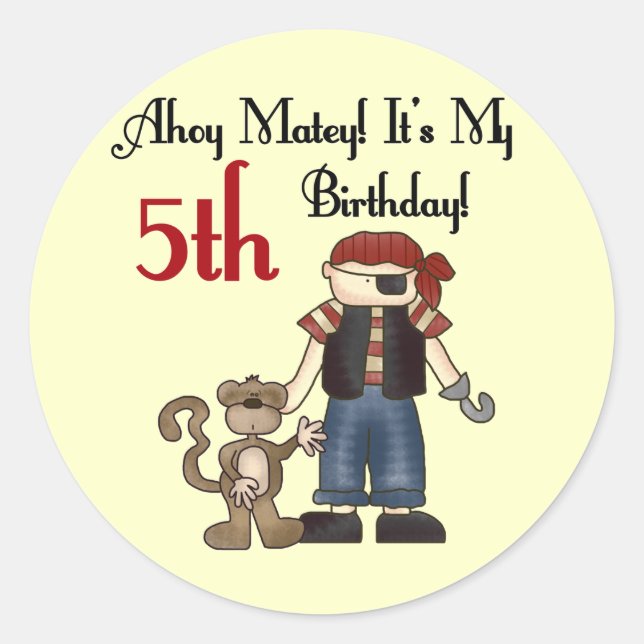 Adesivo Ahoy Matey Pirate 5 Birthday (Frente)