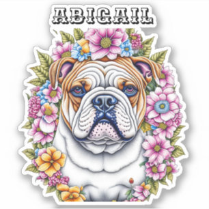 Adesivo Ai Art Bulldog Cercado por Flores Whimsical