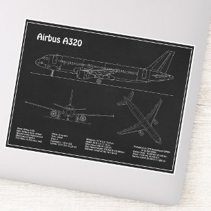 Adesivo Airbus A320 - Desenho de Plano de Blueprint de Avi