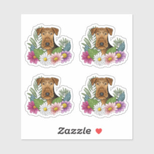 Adesivo Airedale Terrier Dog Head Colorful Summer Flowers