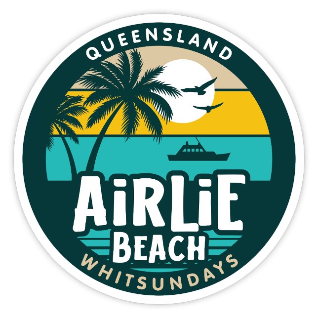 Adesivo Airlie Beach, Queensland Austrália Sticker (Airlie Beach, Whitsundays Queensland Australia Retro Round Sticker)