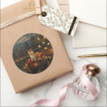 Adesivo Akita Christmas Festiage Voyage<br><div class="desc">Mergulhe na magia da temporada de férias com esta ilustração lindamente detalhada, mostrando um cachorro orgulhoso sentado em um barco festivamente decorado, deslizando através de um lago de Natal sereno. As luzes cintilantes dos pinheiros próximos refletem sobre a água, lançando um brilho quente e festivo que melhora o conforto ambiente....</div>