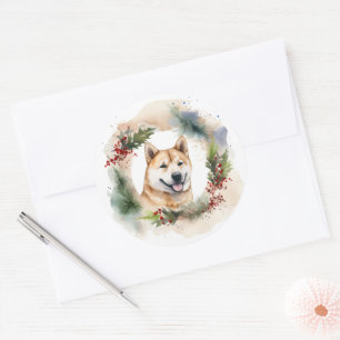 Adesivo Akita Christmas Wreath Festivo Pup