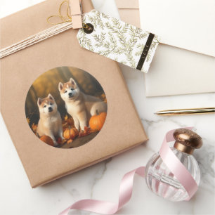 Adesivo Akita Puppy Autumn Delight Pumpkin