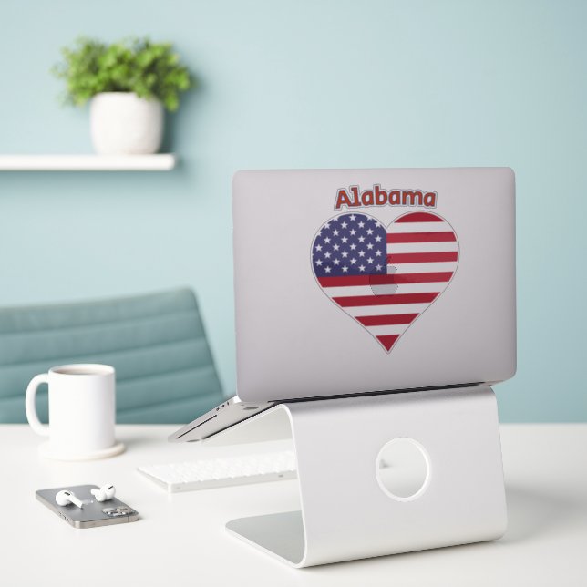 Adesivo Alabama American Flag Heart (Laptop na mesa)