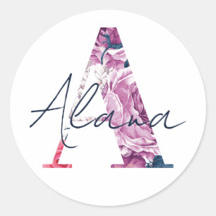 Adesivo Alana Name Custom Sticker Girls Label Floral Pink