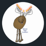 Adesivo Alce Chanucá!<br><div class="desc">Esse pequeno desenho animado Menorah está desejando um Hanukkah feliz e humilde!</div>