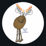 Adesivo Alce Chanucá!<br><div class="desc">Esse pequeno desenho animado Menorah está desejando um Hanukkah feliz e humilde!</div>
