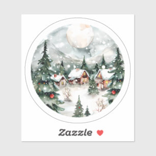 Adesivo Aldeia de inverno encantadora com neve e luzes