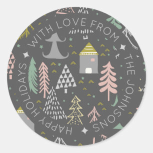 Adesivo Aldeia de Natal Escandinava Personalizada Doodle