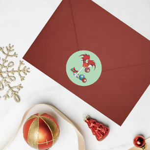 Adesivo Alegria de Férias de Natal Coquetel Dragão Vermelh