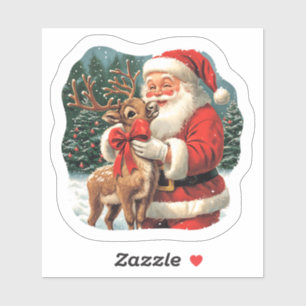 Adesivo Alegria de Natal com Papais noeis e Reindeer