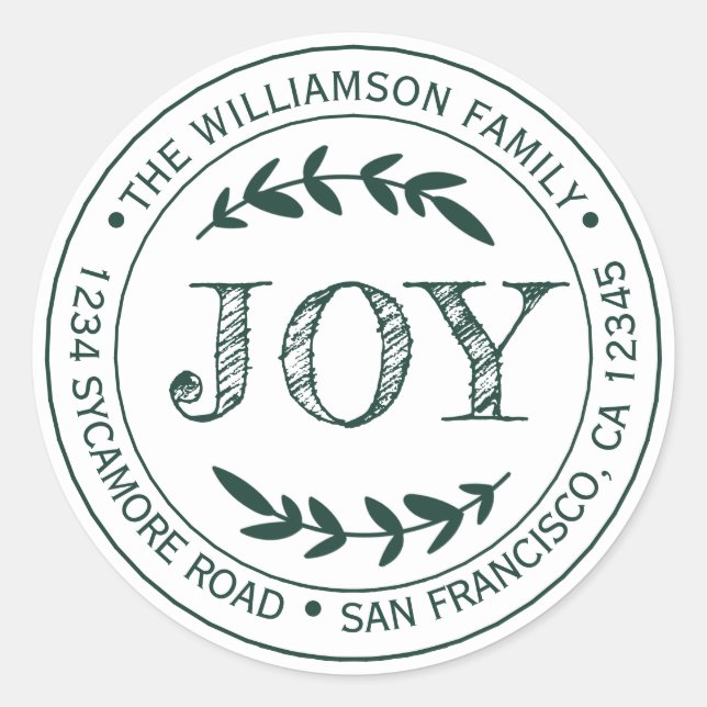 Adesivo Alegria Moderna de Natal Rústico Endereço de Devol (Frente)