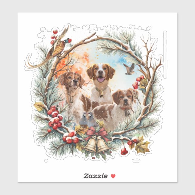 Adesivo  Alegria Natalina Com um Brittany Spaniel (Folha)