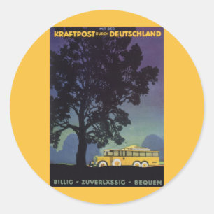 Adesivo Alemanha Vintage, Ônibus Amarelo à Noite, Arte de 