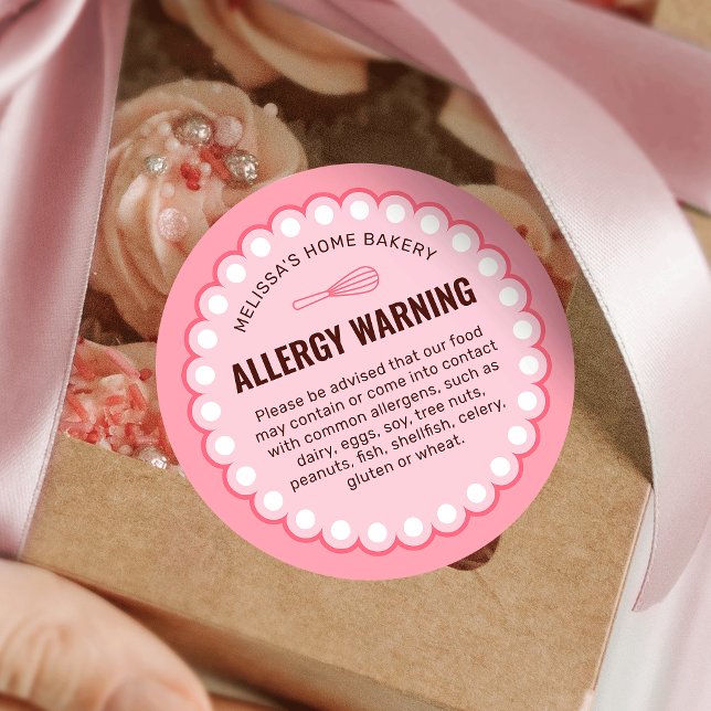 Adesivo Alerta de Alergênios de Segurança da Comida de Pan (feminine blush pink allergy warning food labels with retro frame motif)