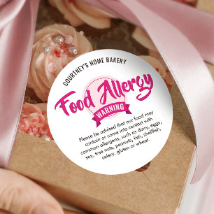 Adesivo Alerta de Alérgenos de Segurança Alimentar Rosa na
