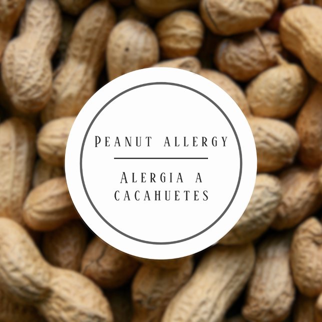 Adesivo Alerta de Alergia Bilíngue a Preto e Branco (Bilingual peanut allergy warning sticker, custom bilingual text multilingual project)